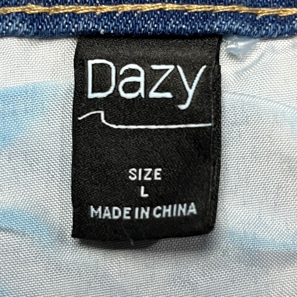 Dazy Jeans Women L Blue Patchwork Wide Leg Raw Hem High Waist Two Tone 5263 - Picture 5 of 9